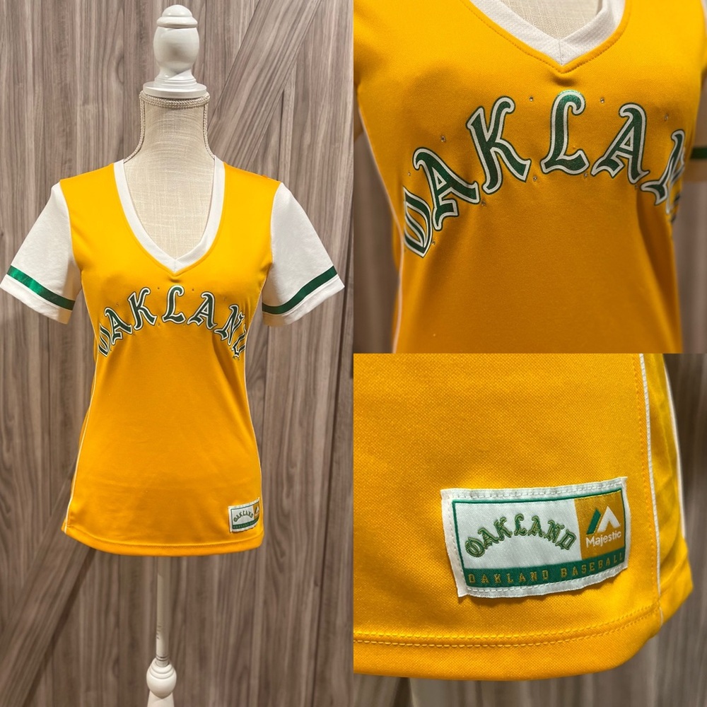 Majestic Oakland Baseball Tee - Yellow and White